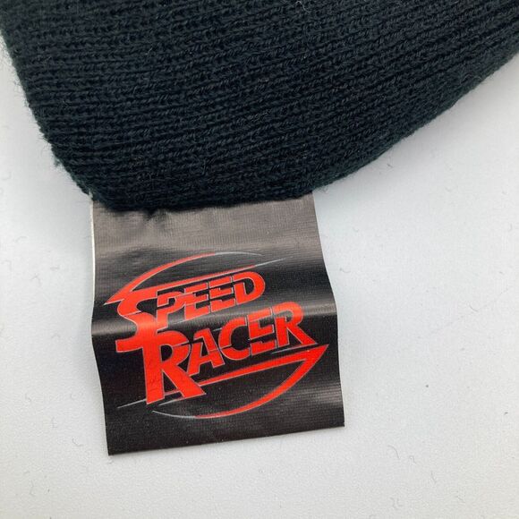 VINTAGE SPEED RACER BLACK KNIT BEANIE CAP HAT RACING FLAMES 5 - Picture 5 of 7